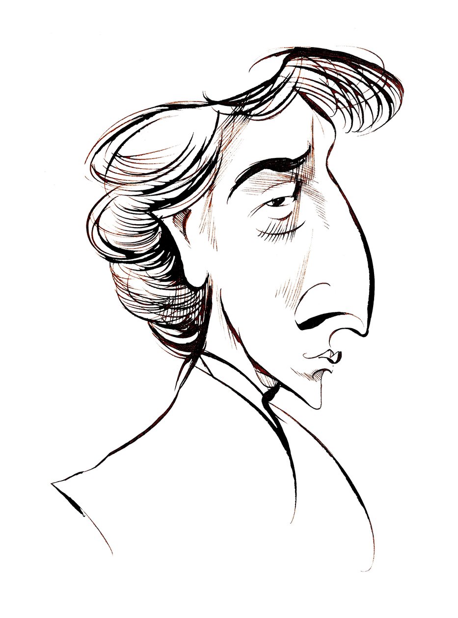 Frederic Chopin, Fransız - Polonya doğumlu besteci ve piyanist sepya çizgi karikatürü by Neale Osborne