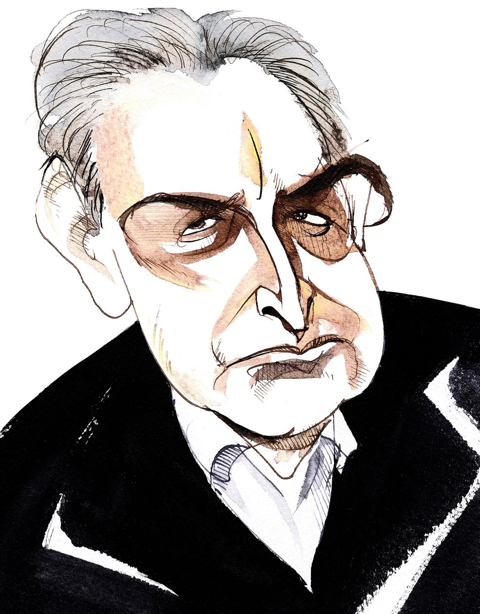 John Banville, İrlandalı romancı ve senarist; Benjamin Black mahlaslı suç yazarı; karikatür by Neale Osborne