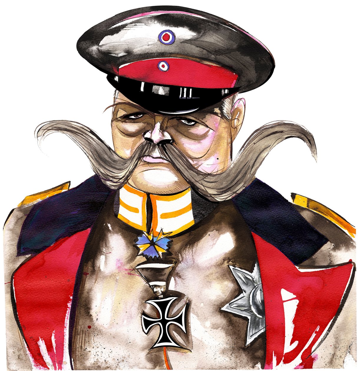 Paul von Hindenburg - Polonya doğumlu, Alman general ve cumhurbaşkanı (1847-1934); renkli karikatür by Neale Osborne