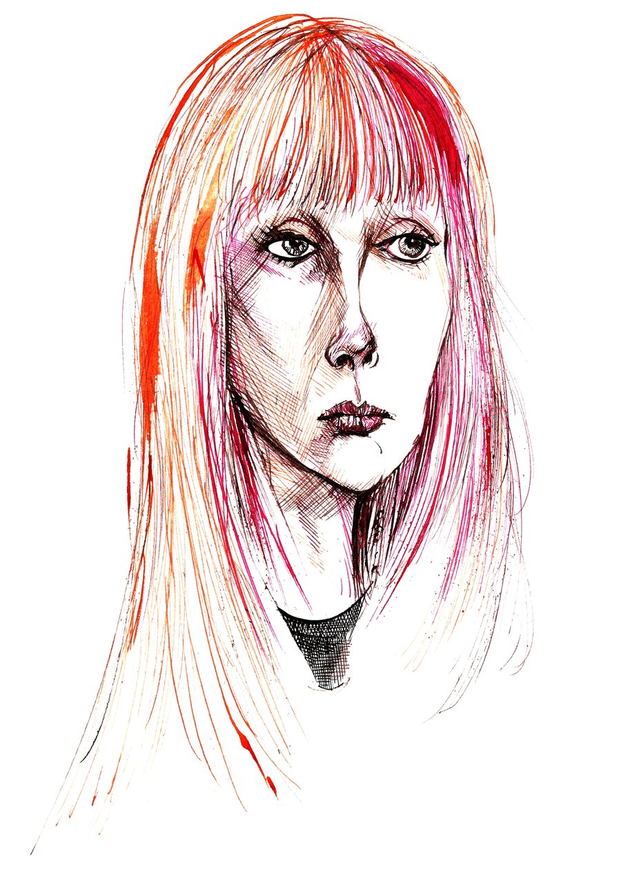 Sylvie Guillem - renkli mürekkep portre by Neale Osborne