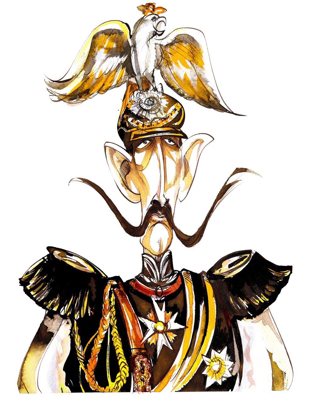 William the Second, Almanya imparatoru, Prusya Kralı (1859-1941); kartal kask ile renkli karikatür by Neale Osborne