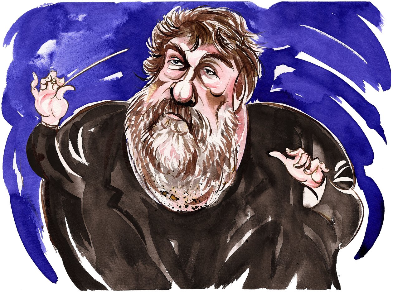 Oliver Knussen - renkli karikatür by Neale Osborne