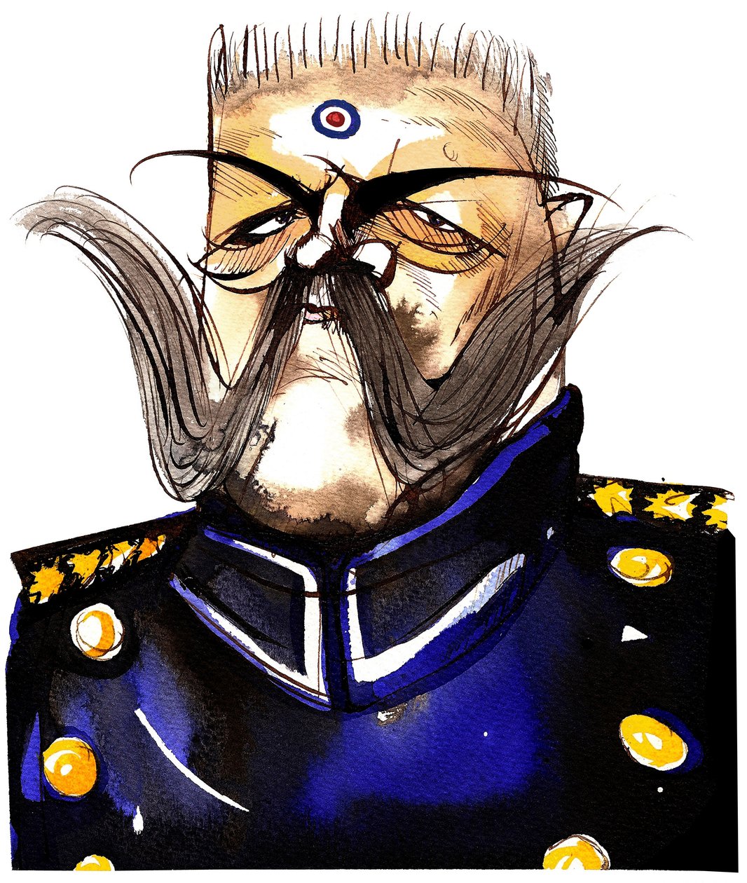 Paul von Hindenburg -Polisi yavukiye, jenerali w’Ubudage na perezida (1847-1934); amabara karicature by Neale Osborne
