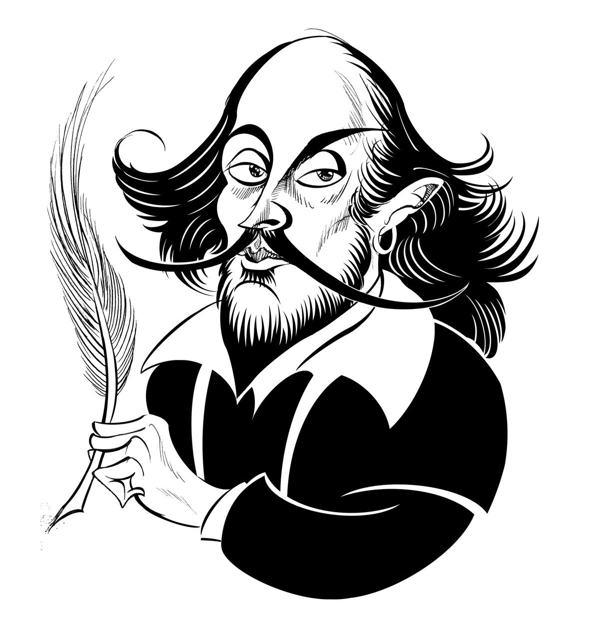 William Shakespeare - siyah beyaz karikatür by Neale Osborne