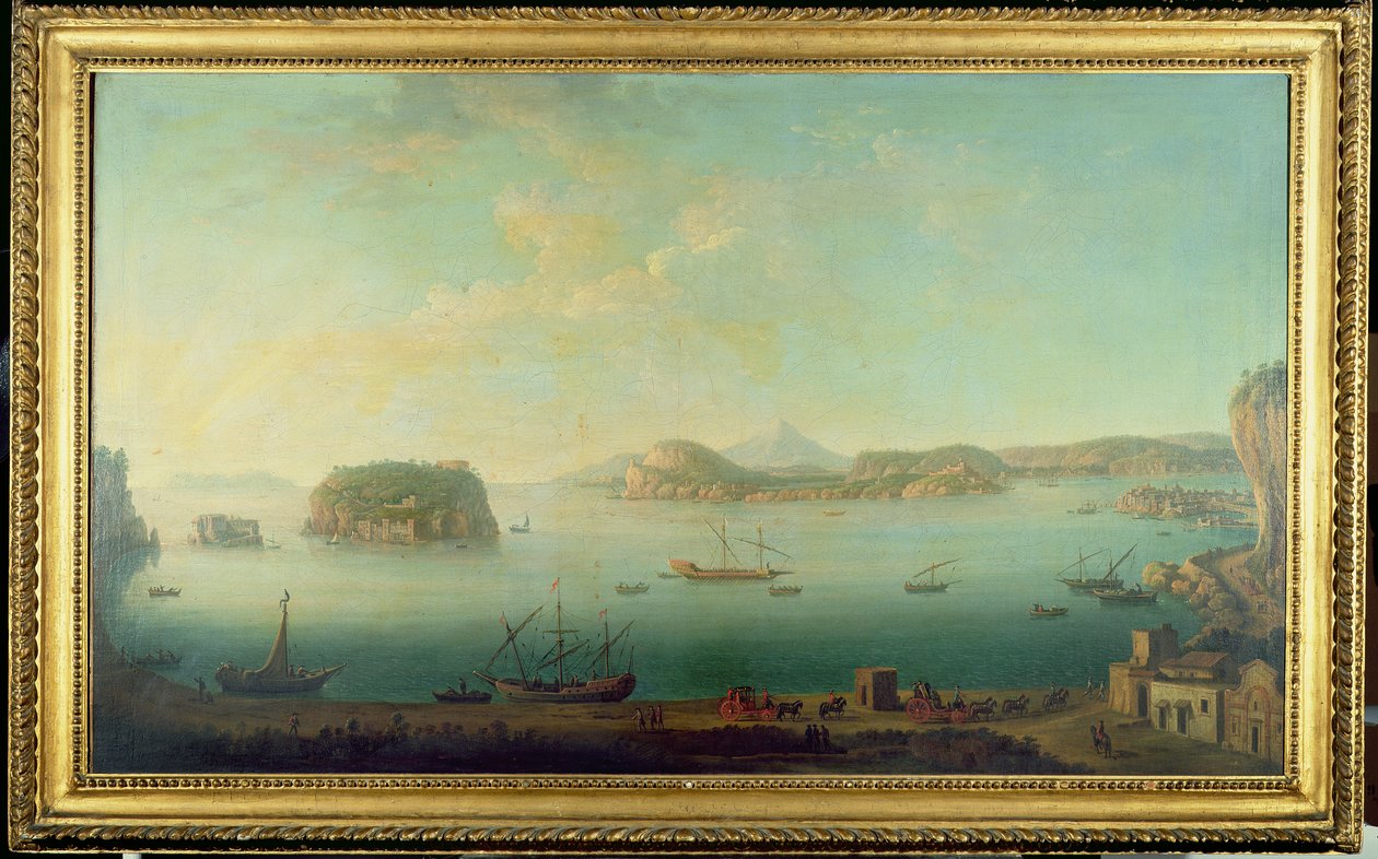 Nisida, Procida, Ischia ve Capri Adaları ile Napoli yakınlarındaki Sahilden Bir Görünüm, c.1780 by Neapolitan School