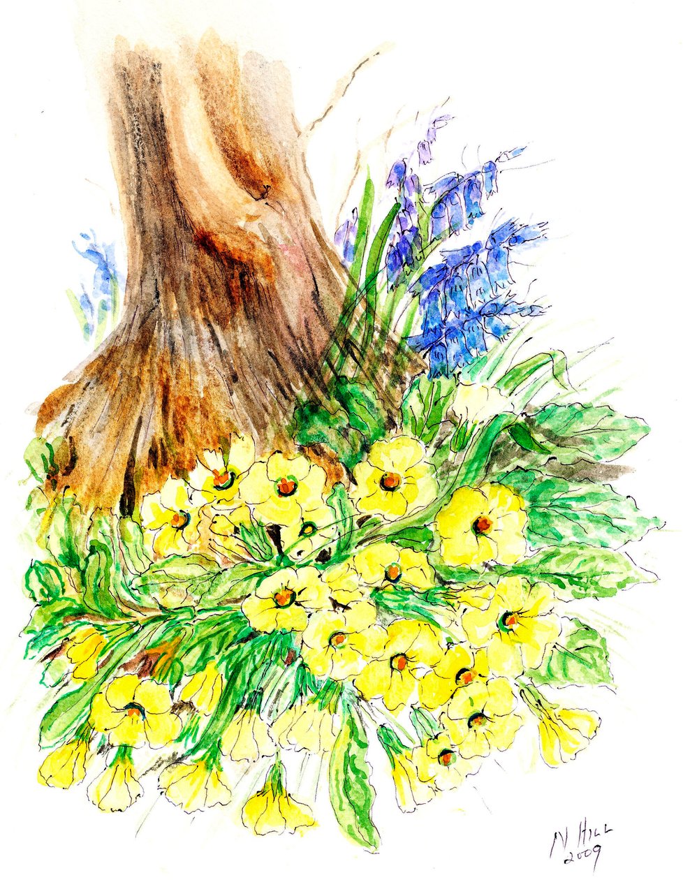 Spring Woodland (kağıt üzerinde wc) by Nell Hill