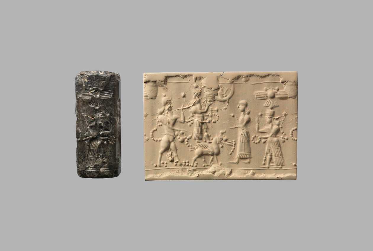 Akrep adam ve modern izlenimli silindir mühür, MÖ 8-7. yy (kuvars, kripto kristal) by Neo Assyrian
