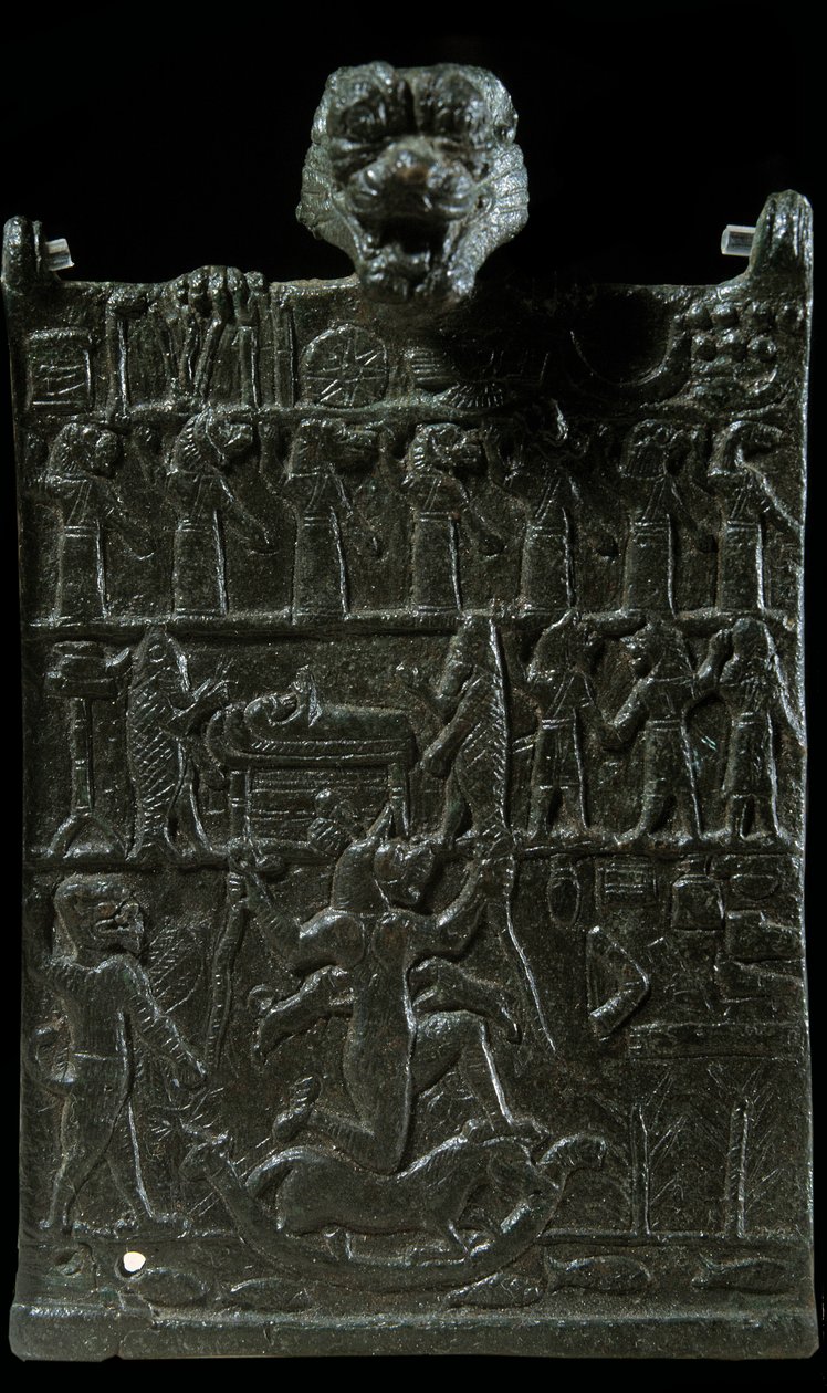 Mezopotamya: şeytani tanrı Lamashtu'ya karşı bronz çağrı levhası. Bir şeytan çıkarma sahnesinin temsili. Neo-Asur dönemi (v 1000-612 M.Ö.). 750 M.Ö. Paris, Louvre Müzesi by Neo Assyrian Neo Assyrian