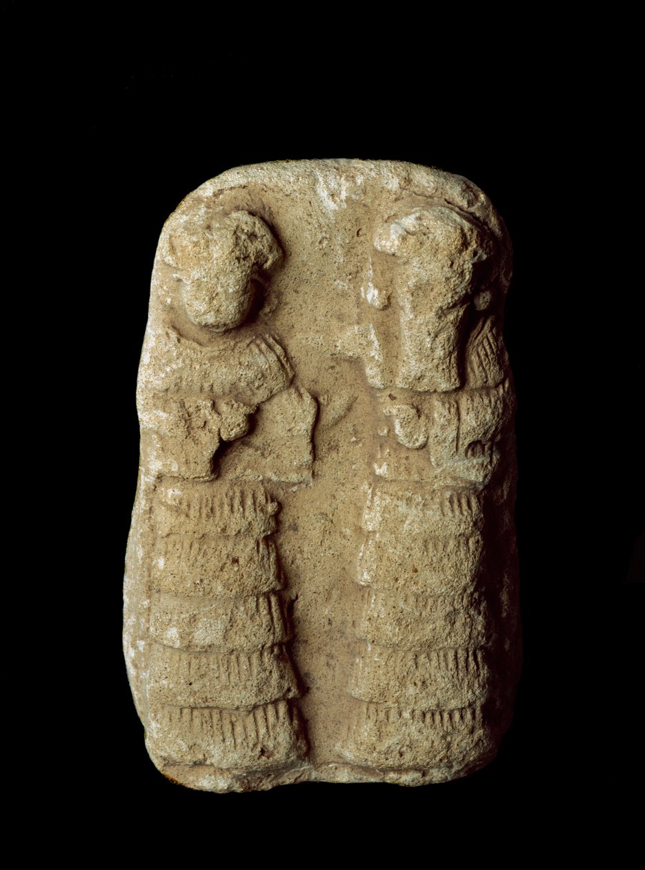 Sümer uygarlığı: tahtta bir çift tanrı. Pişmiş toprak heykel. karartmak 9 cm Neo-Sümer dönemi (MÖ 2093 ile 2004 arası) Bağdat, Ulusal Irak Müzesi by Neo Sumerian