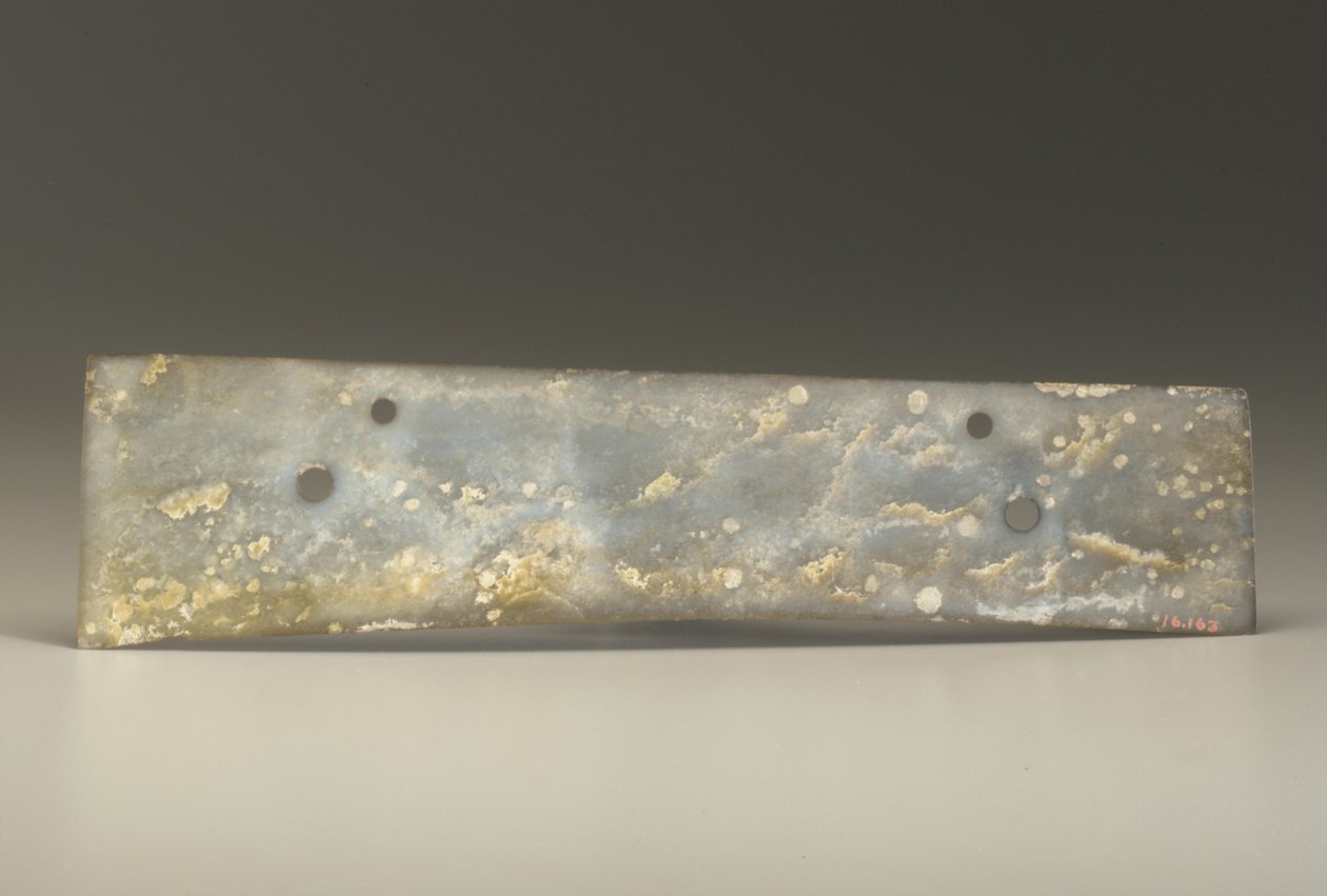 Çatallı keski (zhang), Qijia Kültürü, MÖ 2500-2000 dolayları (yeşim) by Neolithic Period Chinese School
