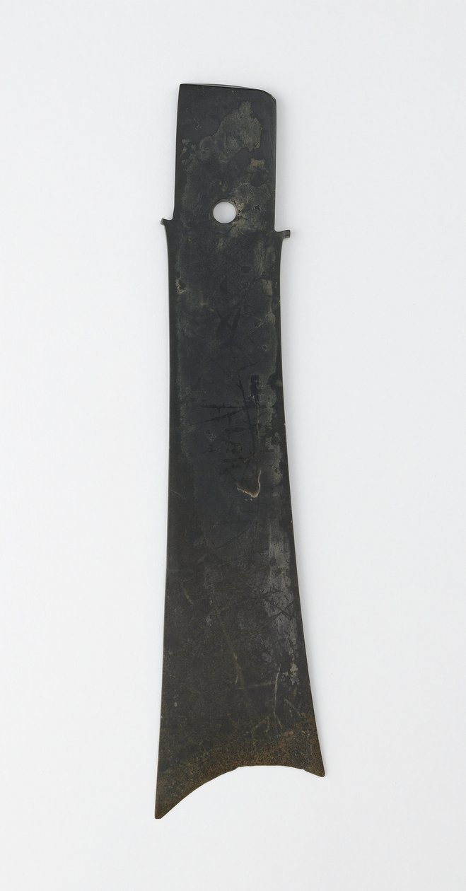 Çatallı keski (zhang), Qijia Kültürü, MÖ 2500-2000 dolayları (yeşim taşı (nefrit)) by Neolithic Period Chinese School