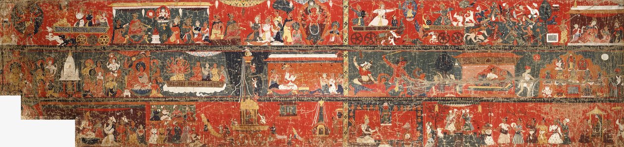 Kırmızı Avalokiteshvara efsanesinin bir versiyonunu temsil eden büyük bir Nepal tarihi tablosu, 1712 by Nepalese School