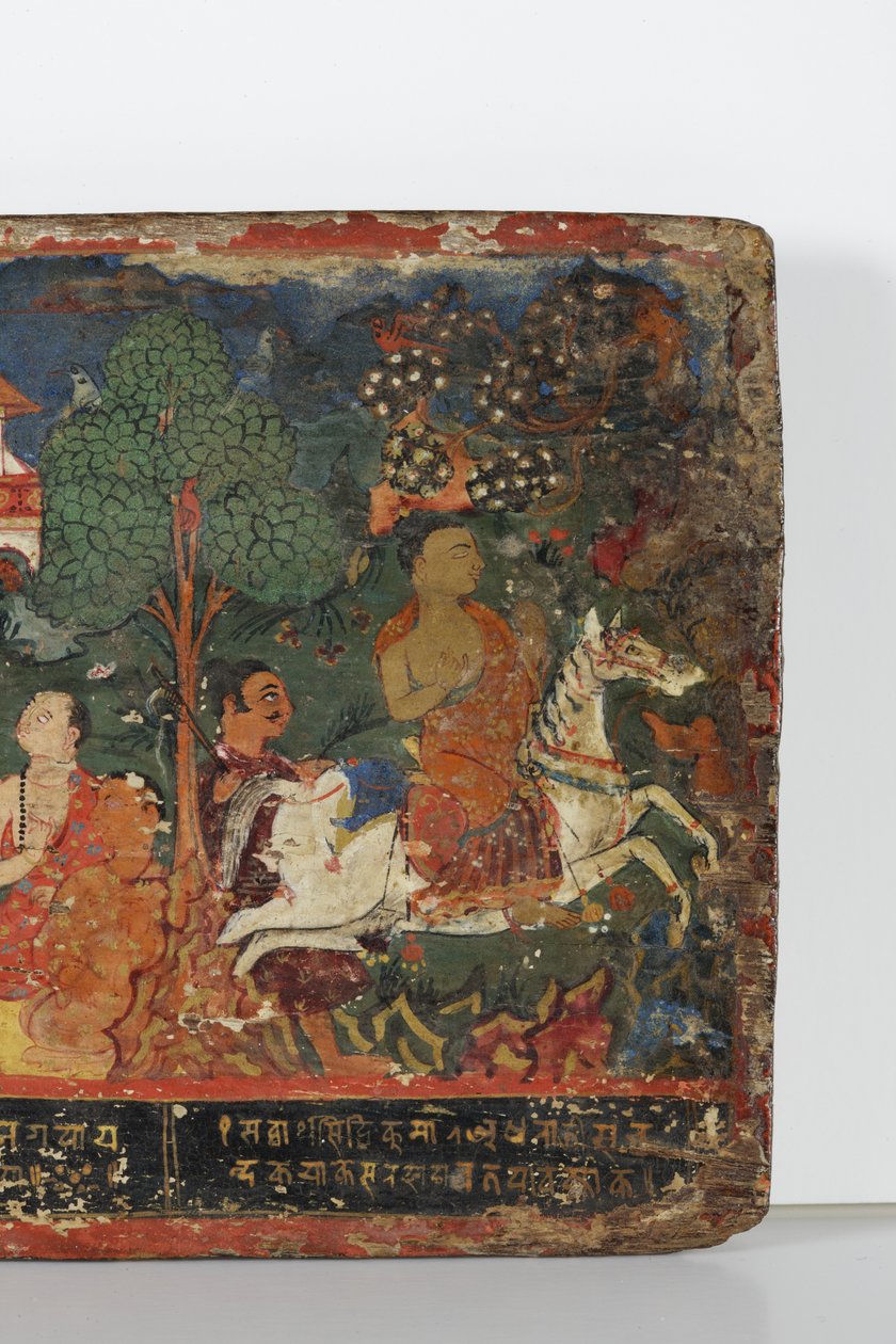 Bir Budist el yazması kapağından detay (ahşap üzerine opak sulu boya) by Nepalese School