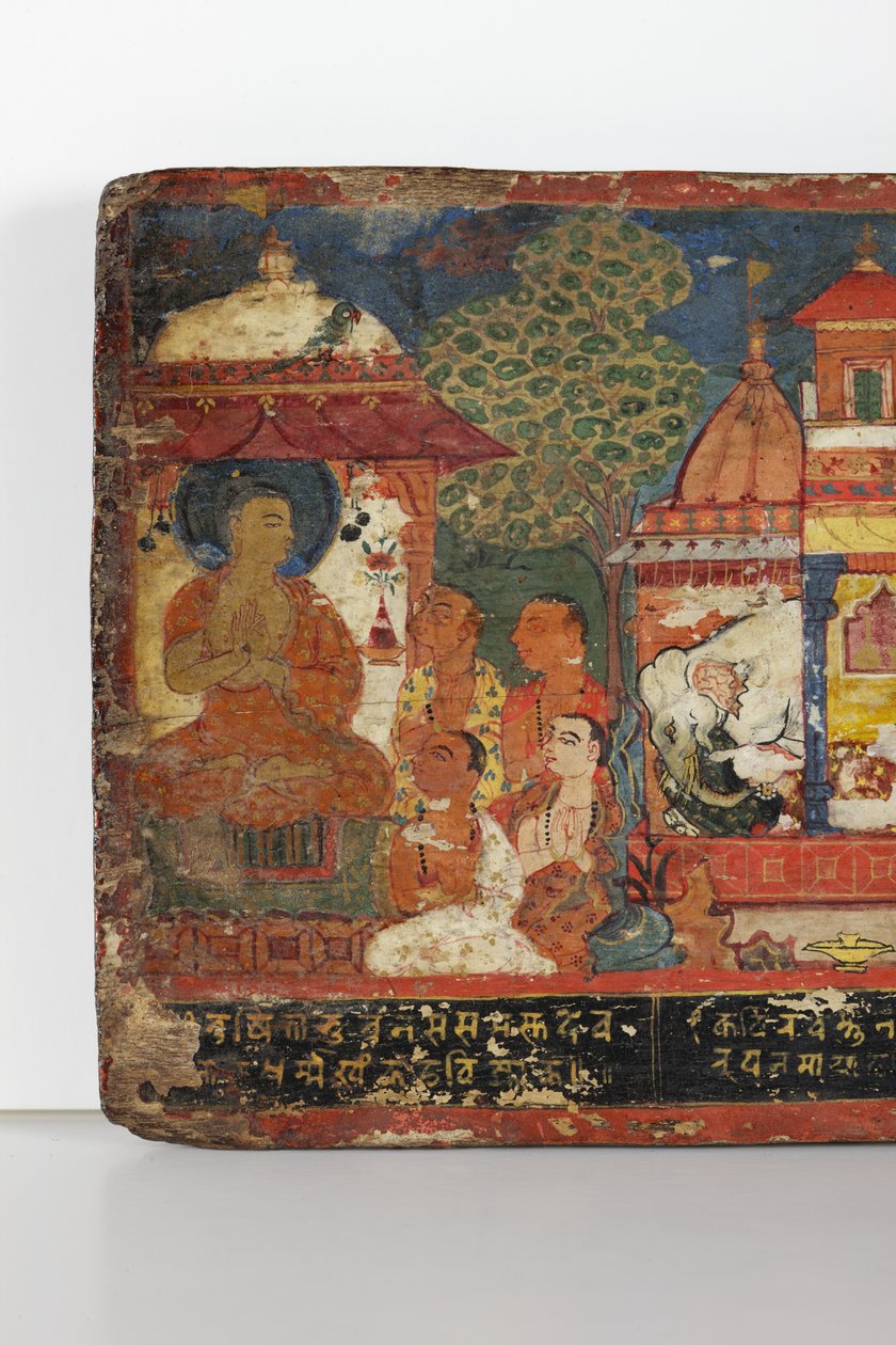 Bir Budist el yazması kapağından detay (ahşap üzerine opak klozet) by Nepalese School