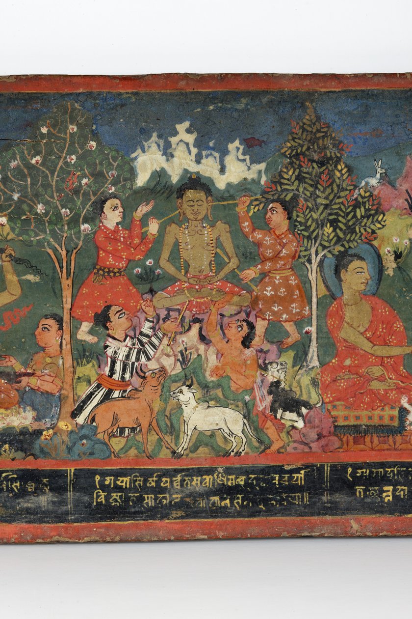 Bir Budist el yazması kapağından detay (ahşap üzerine opak klozet) by Nepalese School