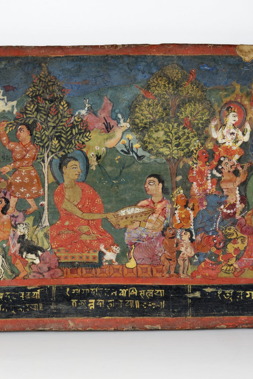 Bir Budist el yazması kapağından detay (ahşap üzerine opak klozet) by Nepalese School