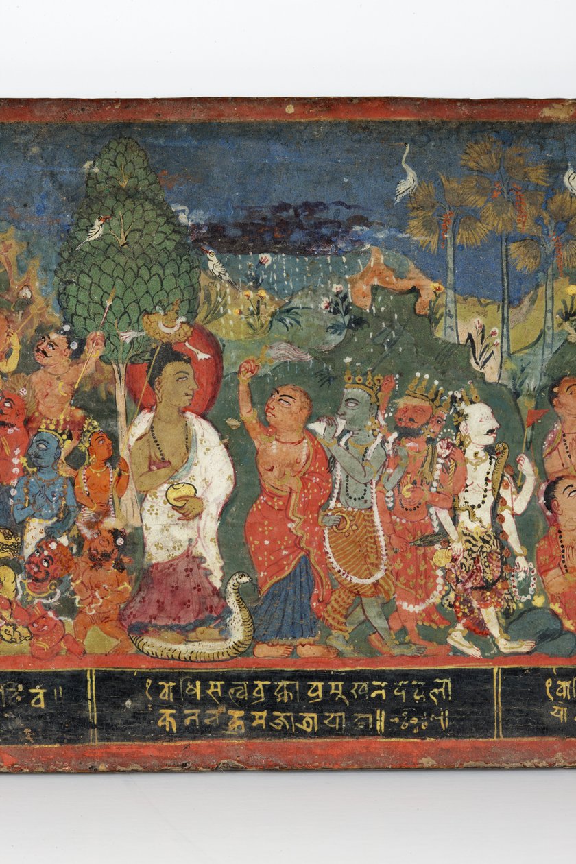 Bir Budist el yazması kapağından detay (ahşap üzerine opak klozet) by Nepalese School