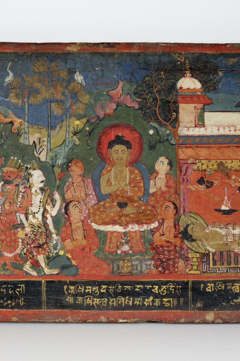 Bir Budist el yazması kapağından detay (ahşap üzerine opak klozet) by Nepalese School