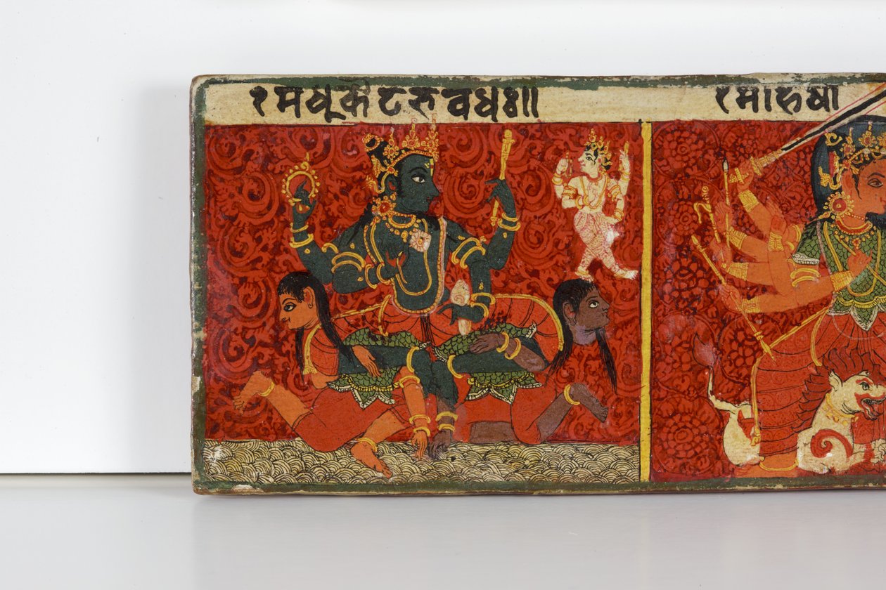 Devimahatmya el yazması kapağından detay (ahşap üzerine opak klozet) by Nepalese School