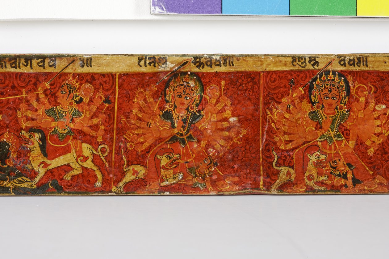 Devimahatmya el yazması kapağından detay (ahşap üzerine opak klozet) by Nepalese School