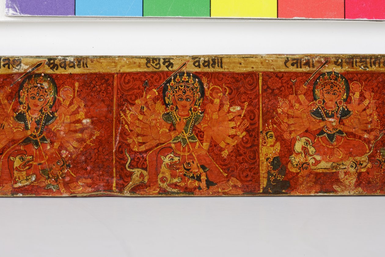 Devimahatmya el yazması kapağından detay (ahşap üzerine opak klozet) by Nepalese School
