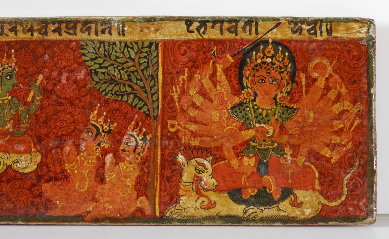Devimahatmya el yazması kapağından detay (ahşap üzerine opak klozet) by Nepalese School
