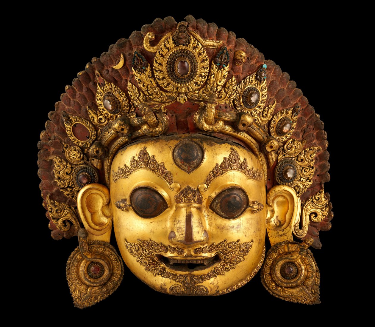 Bhairava Başkanı, c.16. yüzyıl (boyalı yaldızlı bakır ve kaya kristali) by Nepalese School