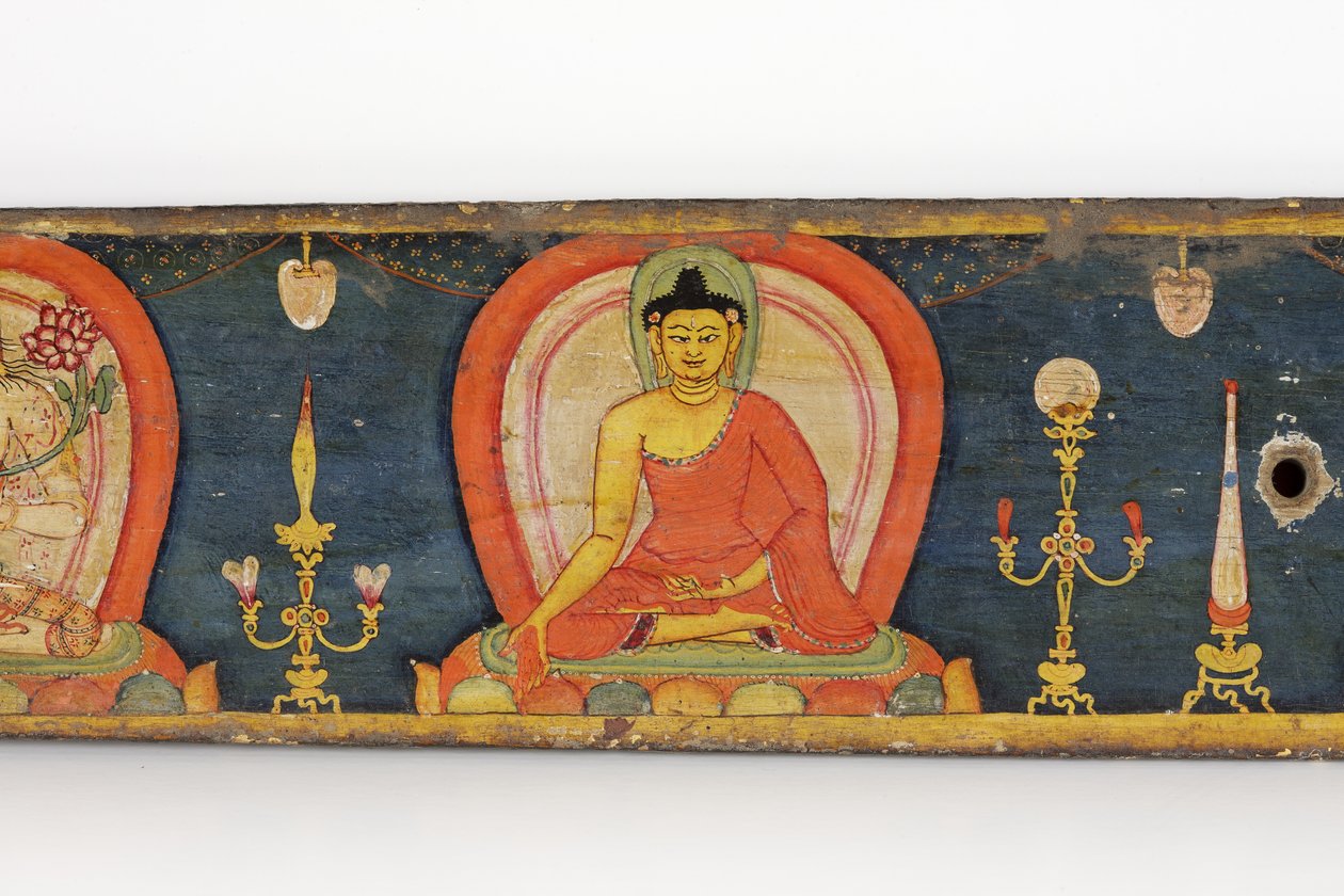 Beş Koruma El Yazması, ön kapak, 1138 (ahşap üzerine opak wc ve mürekkep) by Nepalese School