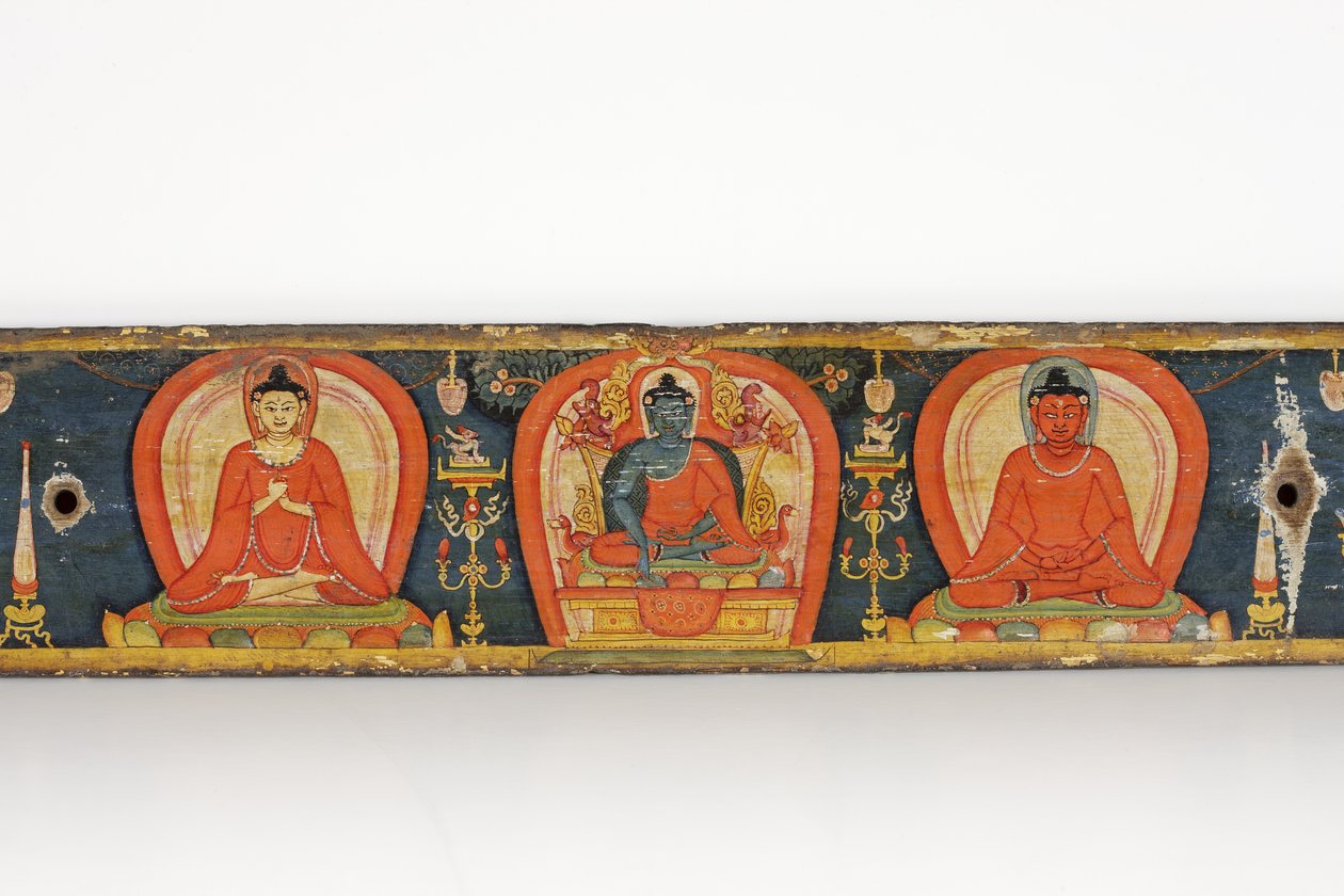 Beş Koruma El Yazması, ön kapak, 1138 (ahşap üzerine opak wc ve mürekkep) by Nepalese School