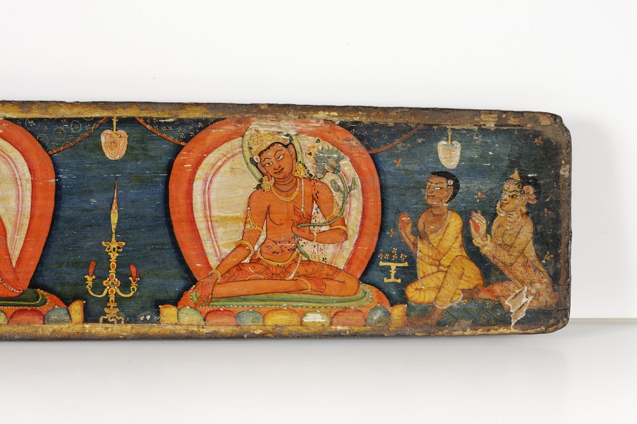 Beş Koruma El Yazması, ön kapak, 1138 (ahşap üzerine opak wc ve mürekkep) by Nepalese School