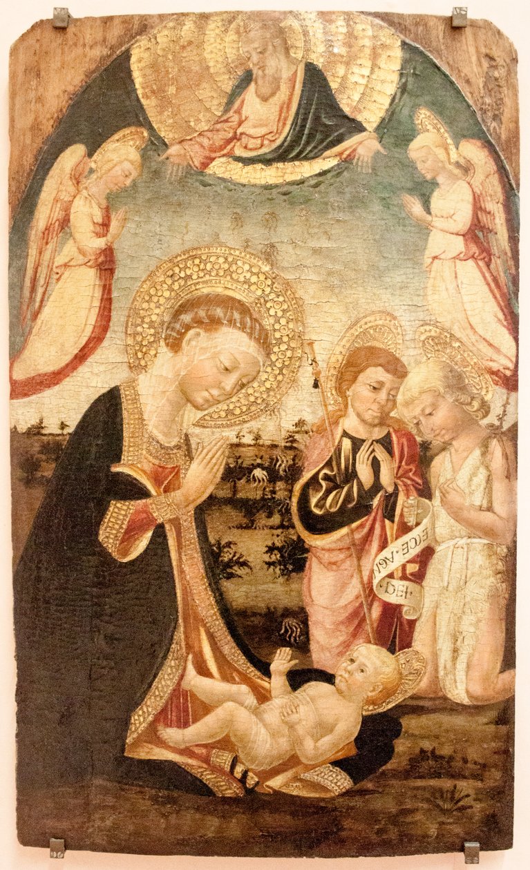 Çocuğun Bakire, San Giovannino, San Jacopo Maggiore, melekler ve Tanrı Baba ile hayranlığı by Neri di Bicci