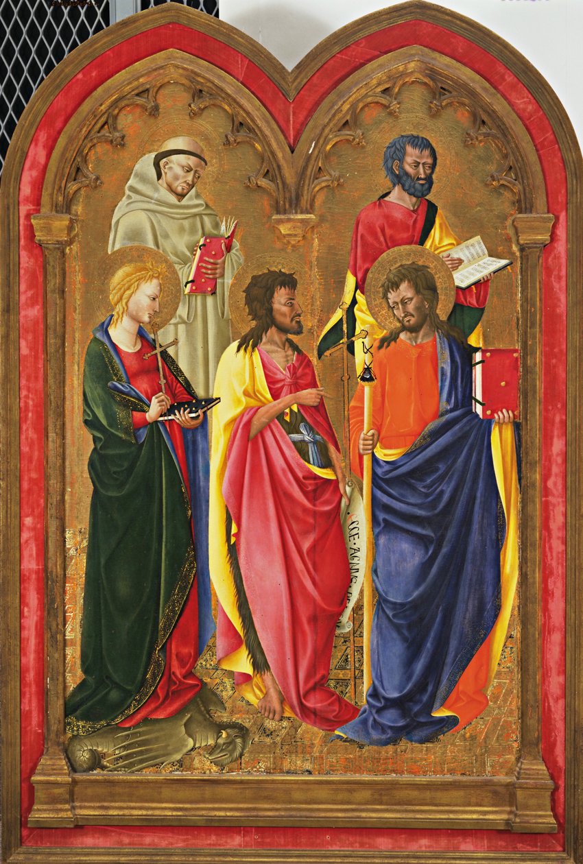 Beş Azizli Sunak Kanadı, c.1445 (kavak panel üzerinde tempera ve altın) by Neri di Bicci