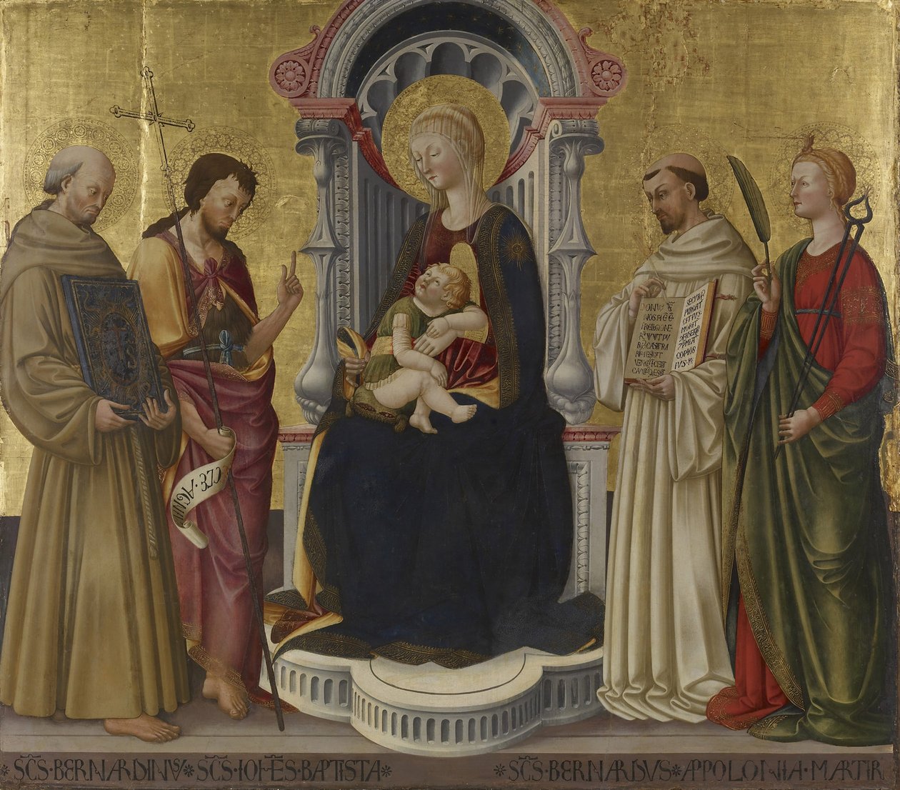 Bakire ve Çocuk Enthroned with Four Saints, c.1450 (panelde tempera ve altın rengi) by Neri di Bicci