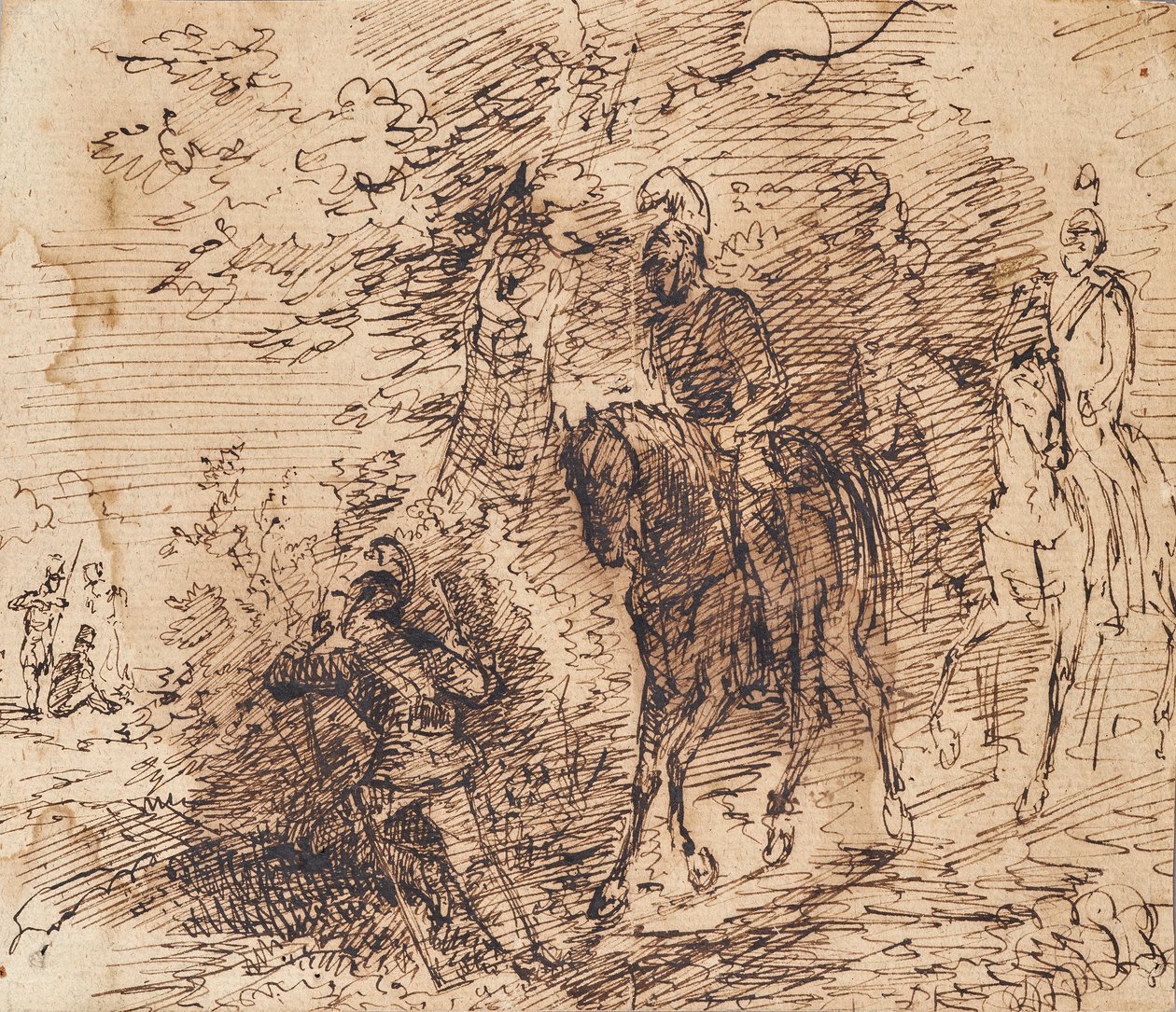 Atlı askerler diğer üç askeri izliyor by Leopold Blonder
