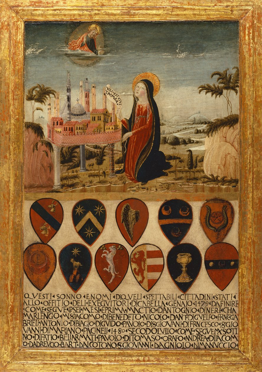 Meryem Ana'nın Siena Şehri'ni İsa'ya Emaneti by Neroccio di (1447 1500) Landi