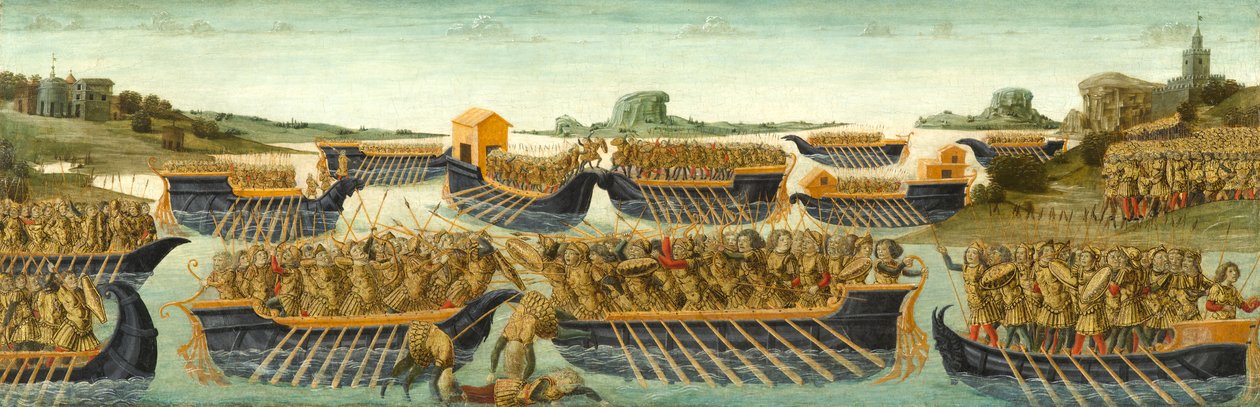 Actium Savaşı, c.1475-1480 (panelde tempera ve altın varak) by Neroccio di Landi