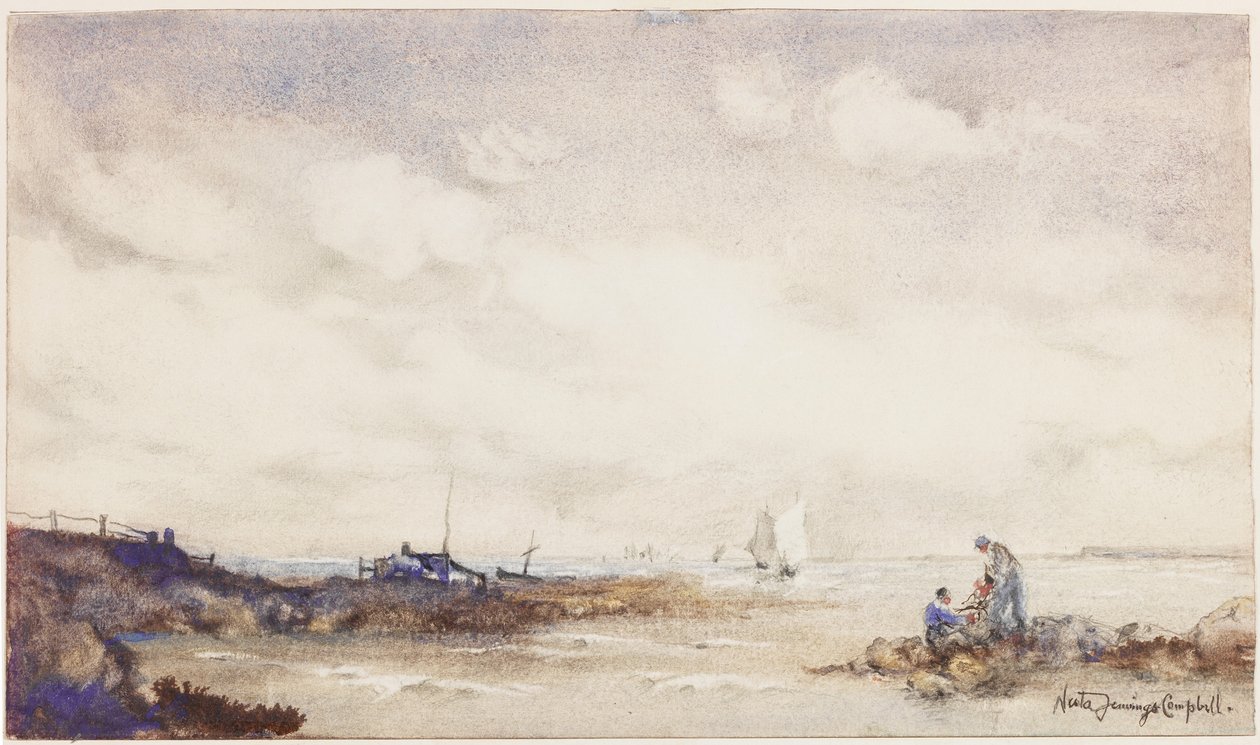 Sussex Coast (kağıt üzerinde mürekkep ve yıkama) by Nesta Jennings Campbell