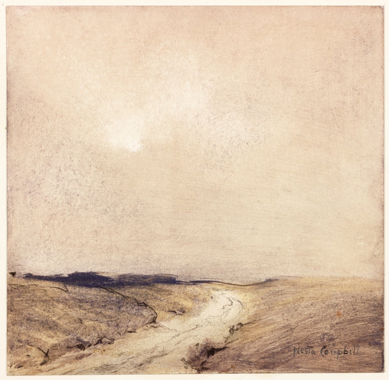 Yorkshire Moorland (karta yapıştırılan kağıt üzerine kurşun kalem ve suluboya) by Nesta Jennings Campbell