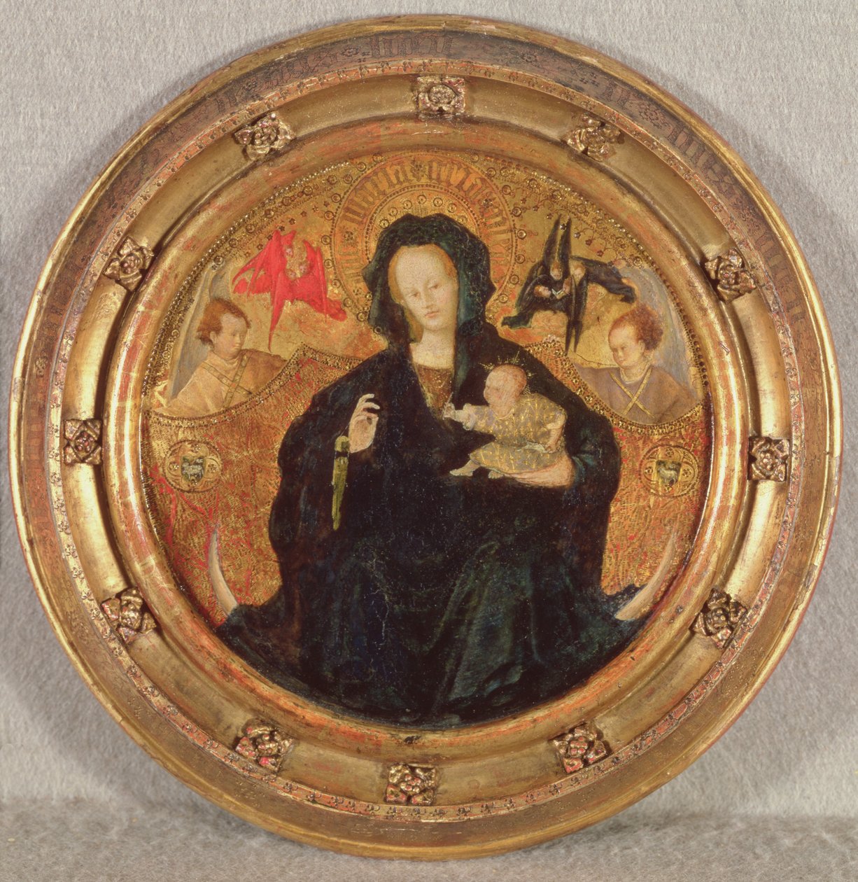 Madonna, İsa Çocuk Yazılı, 1410-20 (ahşap üzerine yağlı boya ve altın varak) by Netherlandish School