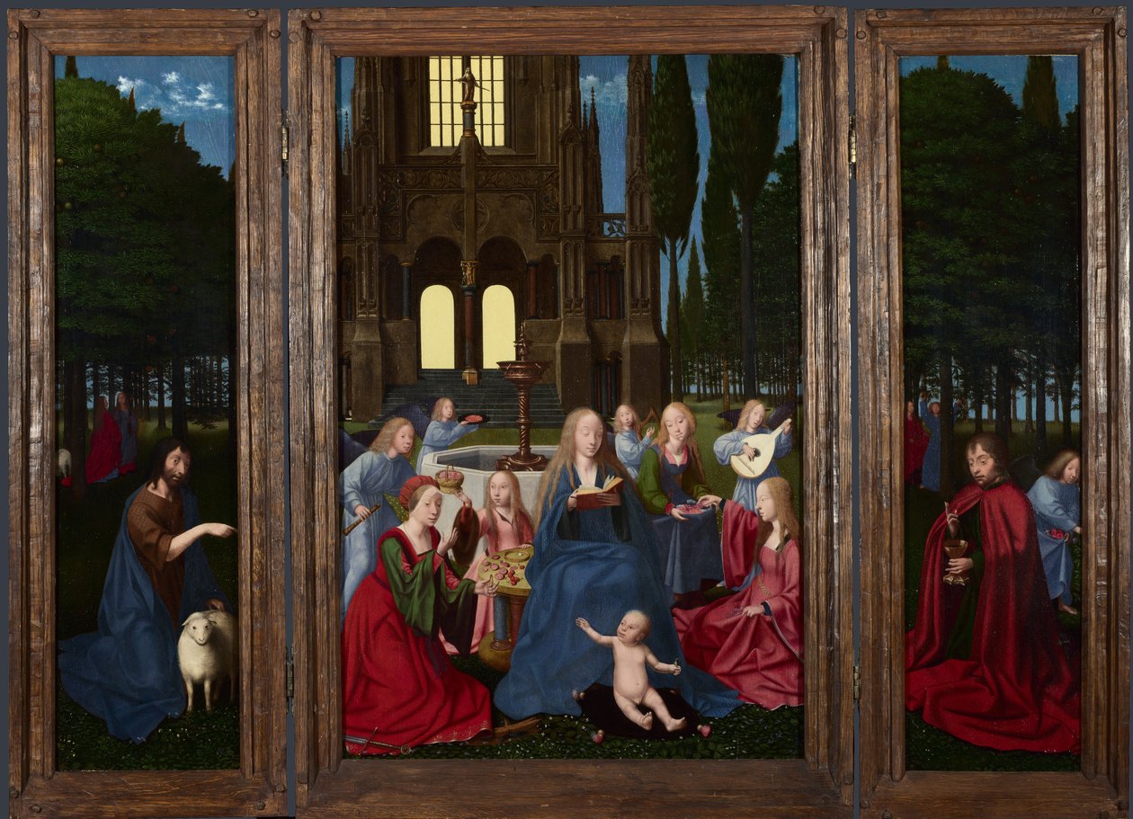 Bir Bahçede Azizler ve Melekler ile Bakire ve Çocuk, c. 1500 by Netherlandish Master