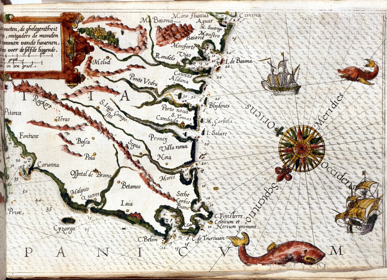 Finisterre Burnu, Luca J. Waghenaer tresoor de zeevaert, Leiden 1592 portulandan sonra by Netherlandish School