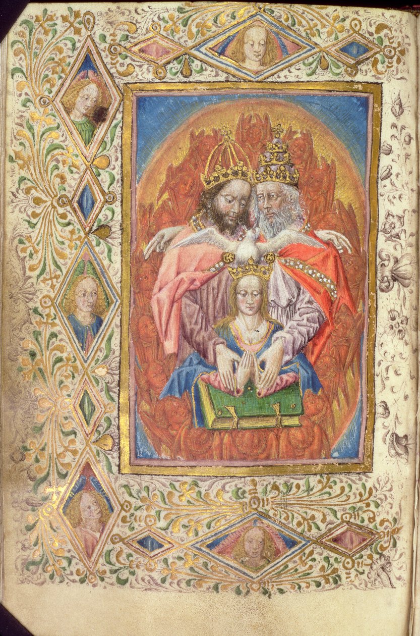 Ms 137 f.138v Bakire ile Üçlü Birlik, Ebedi Bilgeliğin Saatlerinden, c.1470-80 by Netherlandish School