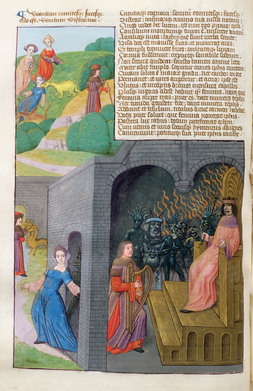 Ms 324 f.101 v. Orpheus ve Eurydice, Cerberus ve Pluto, Metamorphoses 10, Ovid, 1479 by Netherlandish School