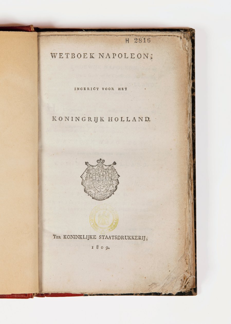Hollanda Krallığı için Napolyon kodu, başlık sayfasında açık, yayınlanan Koninklijke Staatsdrukkerij, 1809 (basılı kağıt) by Netherlandish School