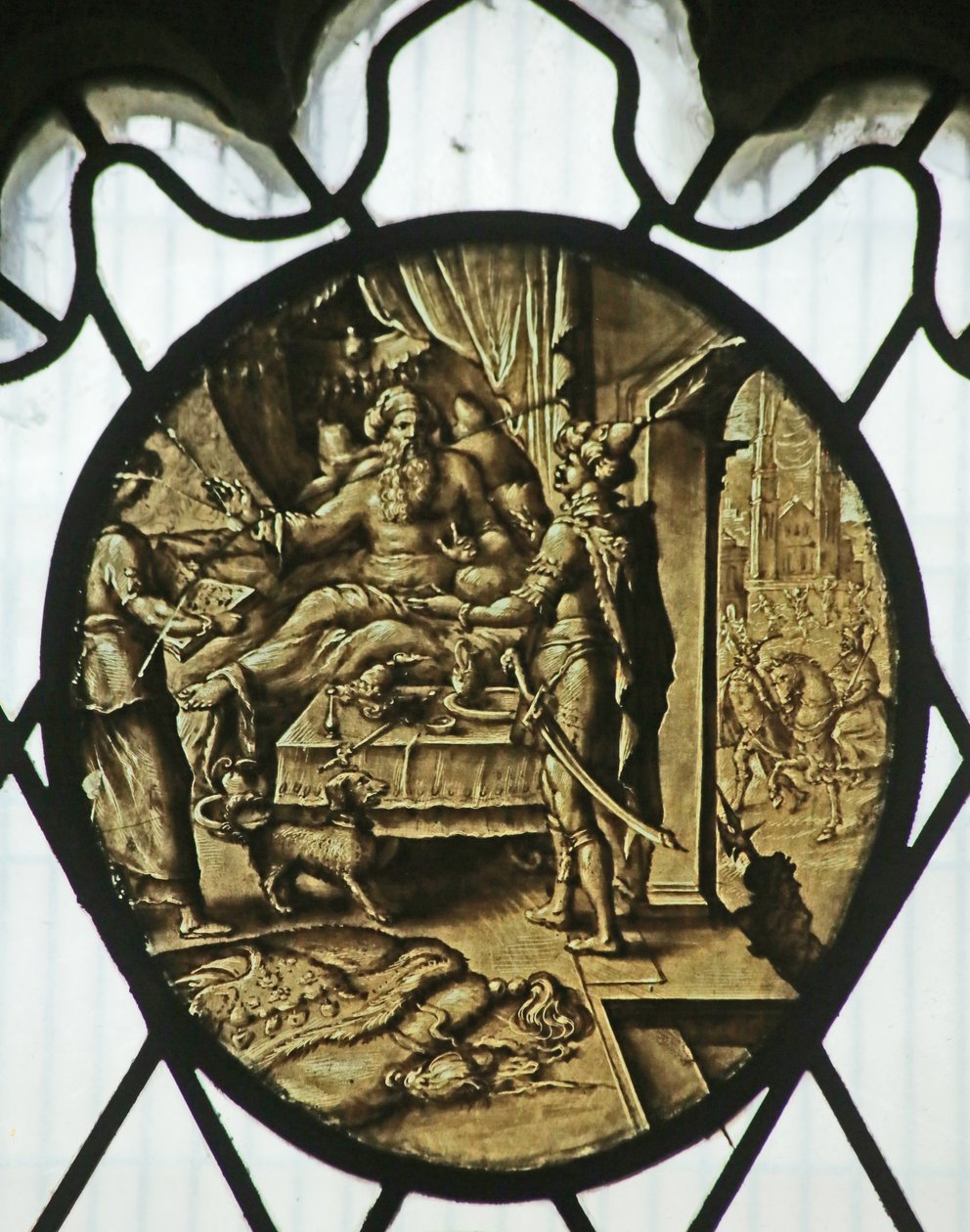 Roundel: Kral Ahasuerus ve Haman (Ester Kitabı) by Netherlandish School