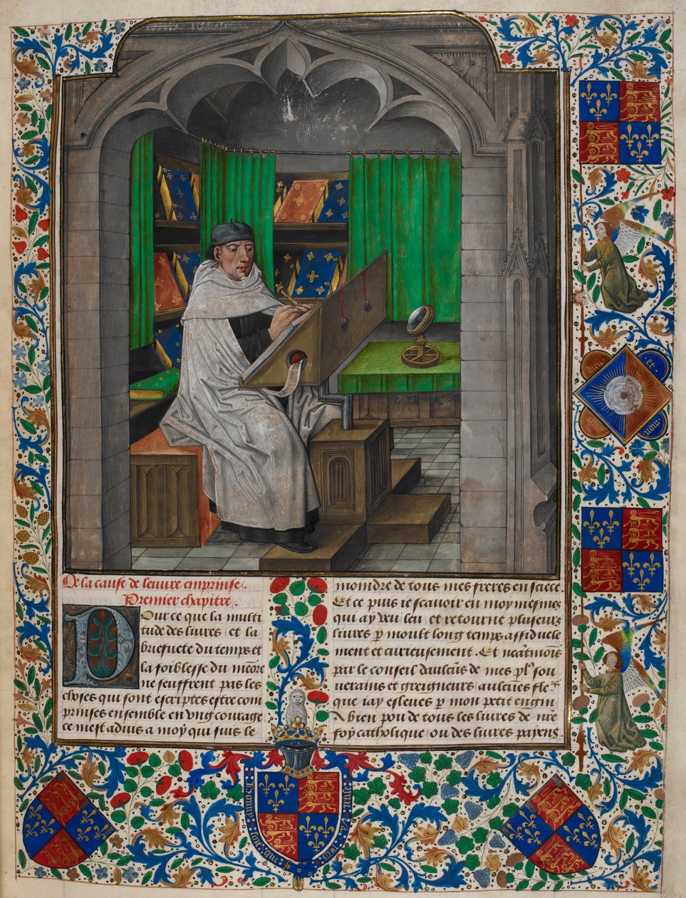 Royal 14 E. I f.3 Vincent de Beauvais masasında, Vincent of Beauvais ve Jean de Vignay (parşömen) tarafından yazılan 