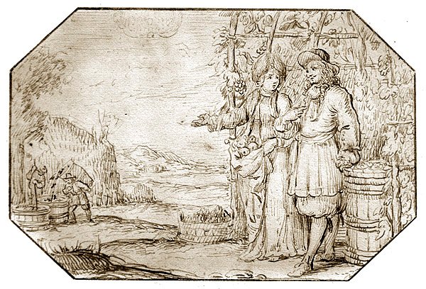The Four Seasons: Autumn - Harvest, c.1675 (kağıt üzerine kalem ve sepya mürekkep) by Netherlandish School