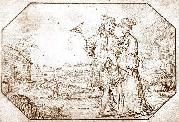 The Four Seasons: Spring - Hoeing, c.1675 (kağıt üzerine kalem ve sepya mürekkep) by Netherlandish School