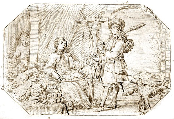Dört Mevsim: Kış - Avcılıktan Dönüş, c.1675 (kağıt üzerine kalem ve sepya mürekkep) by Netherlandish School