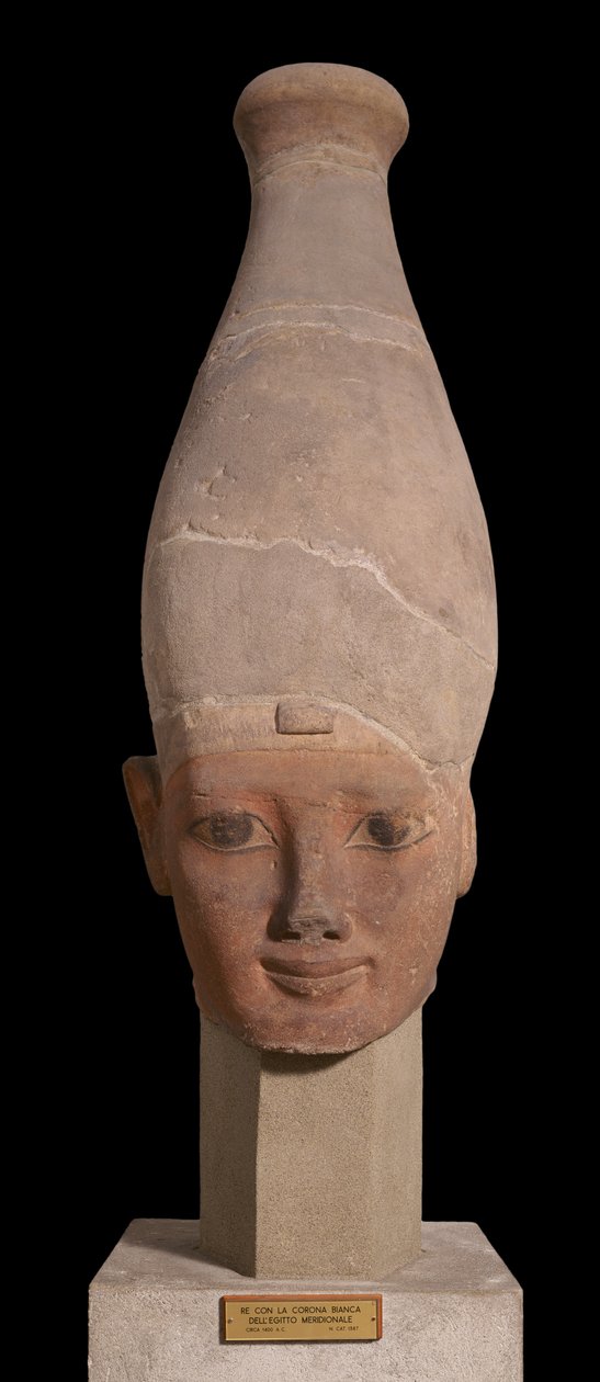 Yukarı Mısır'ın beyaz tacını giyen Firavun'un kafası, MÖ 1400 dolayları (toprak kap) by New Kingdom Egyptian